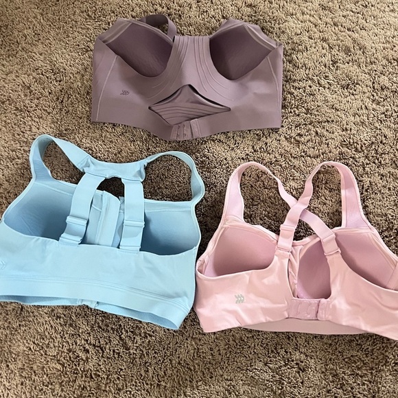 Set if 3 38C large all in motion sports athletic bras pink blue purple zip front - Picture 6 of 11